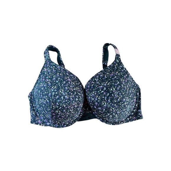 Cacique Lane Black & Purple Floral Lightly Lined Full Coverage Bra Plus NWT 40DD - Picture 1 of 8